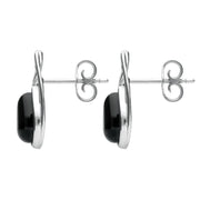 Sterling Silver Whitby Jet Pear Shaped Celtic Stud Earrings. E973.
