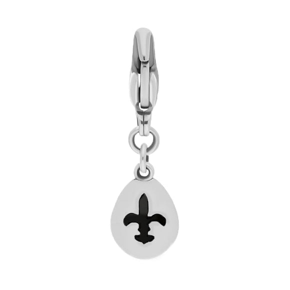 Sterling Silver Whitby Jet Pear Shaped Fleur De Lis Clip Charm, G663.