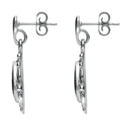 Sterling Silver Whitby Jet Pear Shaped Leaf Drop Earrings. E083.