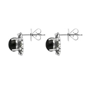 Sterling Silver Whitby Jet Pearl Marcasite Oval Beaded Edge Stud Earrings E1694