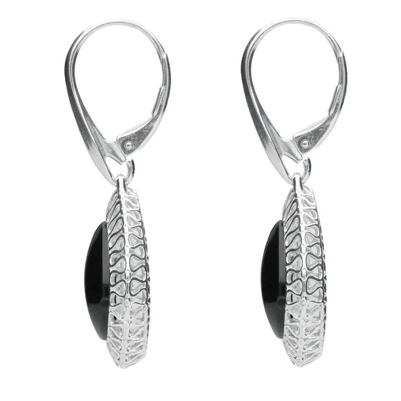 Sterling Silver Whitby Jet Pierced Drop Earrings. E2130.