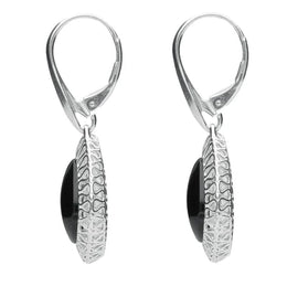 Sterling Silver Whitby Jet Pierced Drop Earrings. E2130.