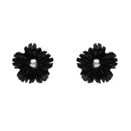 Sterling Silver Whitby Jet Pointed Petal Stud Earrings. E1328.