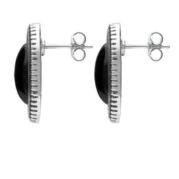 Sterling Silver Whitby Jet Ridged Oval Stud Earrings E1909