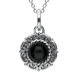 Sterling Silver Whitby Jet Rope Edge Beaded Two Piece Set