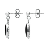 Sterling Silver Whitby Jet Rope Edge Oval Drop Earrings. E010. 