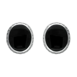 Sterling Silver Whitby Jet Rope Edge Oval Stud Earrings. E023. 