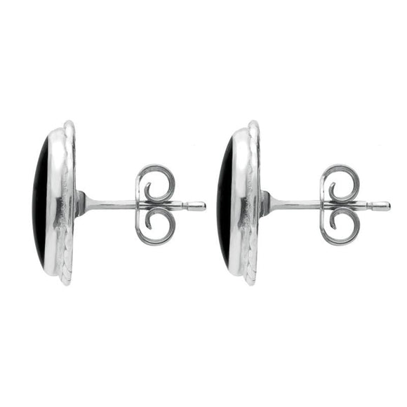 Sterling Silver Whitby Jet Rope Edge Oval Stud Earrings. E023. 