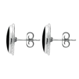 Sterling Silver Whitby Jet Rope Edge Oval Stud Earrings. E023. 