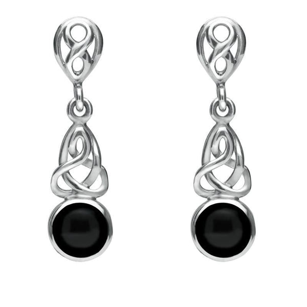 Sterling Silver Whitby Jet Round Celtic Dropper Earrings E975