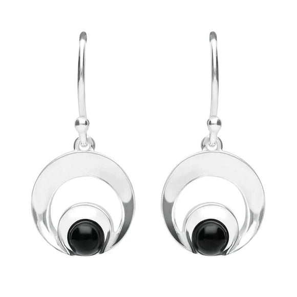 Sterling Silver Whitby Jet Round Open Circle Drop Earrings E2308