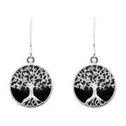 Sterling Silver Whitby Jet Round Tree Drop Earrings, E2429