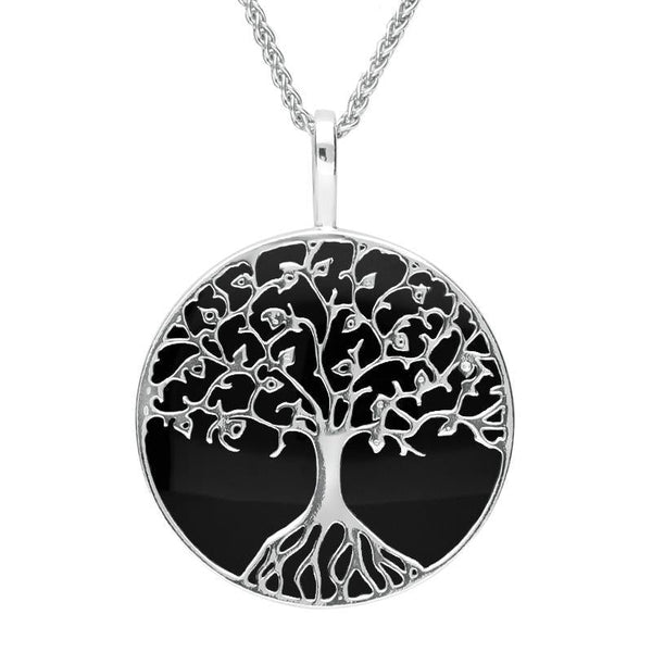 Sterling Silver Whitby Jet Round Tree Of Life Necklace, P3146
