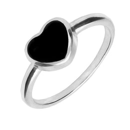 Sterling Silver Whitby Jet Single Heart Ring R673