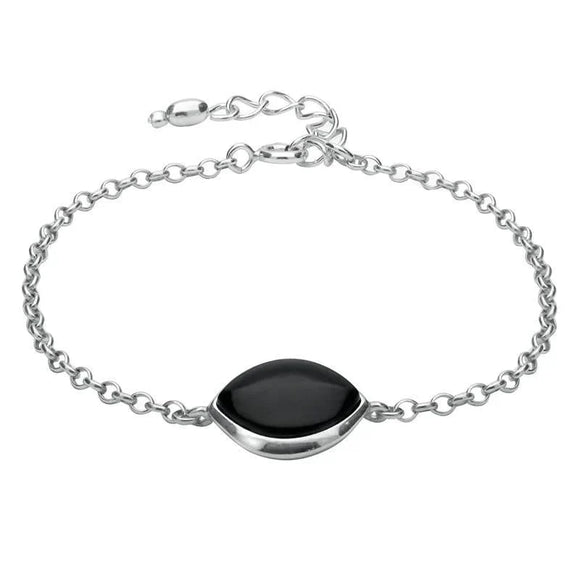 Sterling Silver Whitby Jet Single Wide Marquise Bracelet B1001