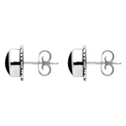 Sterling Silver Whitby Jet Small Circle Rope Edge Stud Earrings. E137.