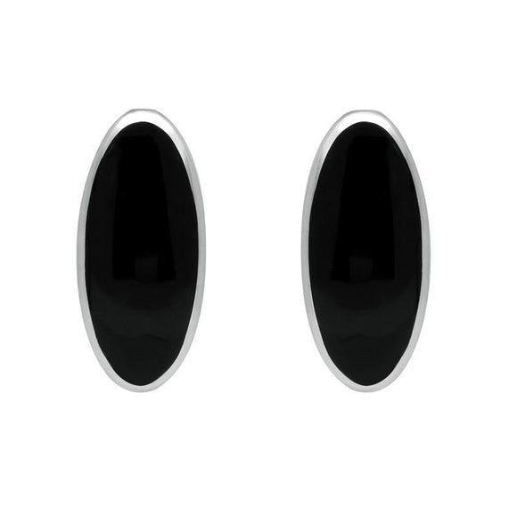 Sterling Silver Whitby Jet Small Long Oval Stud Earrings E288