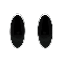 Sterling Silver Whitby Jet Small Long Oval Stud Earrings E288