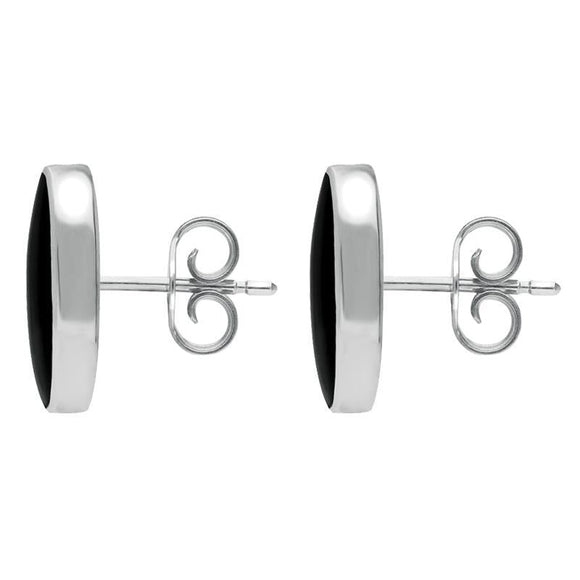 Sterling Silver Whitby Jet Small Long Oval Stud Earrings E288