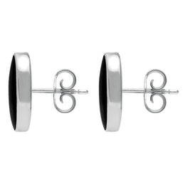 Sterling Silver Whitby Jet Small Long Oval Stud Earrings E288