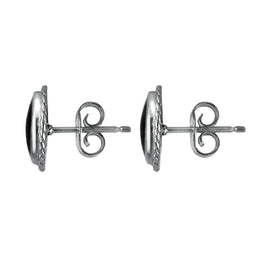 Sterling Silver Whitby Jet Small Oval Rope Edge Stud Earrings. E137.