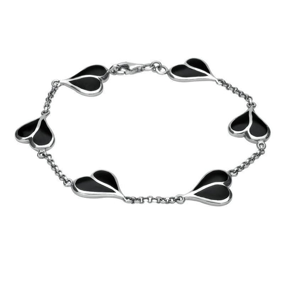 Sterling Silver Whitby Jet Split Heart Four Piece Set. S006 