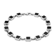 Sterling Silver Whitby Jet Square Four Piece Set. S008 