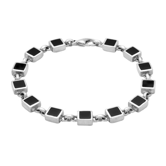 Sterling Silver Whitby Jet Square Four Piece Set. S008 