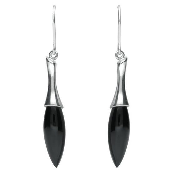 Sterling Silver Whitby Jet Tapered Drop Earrings. E1546