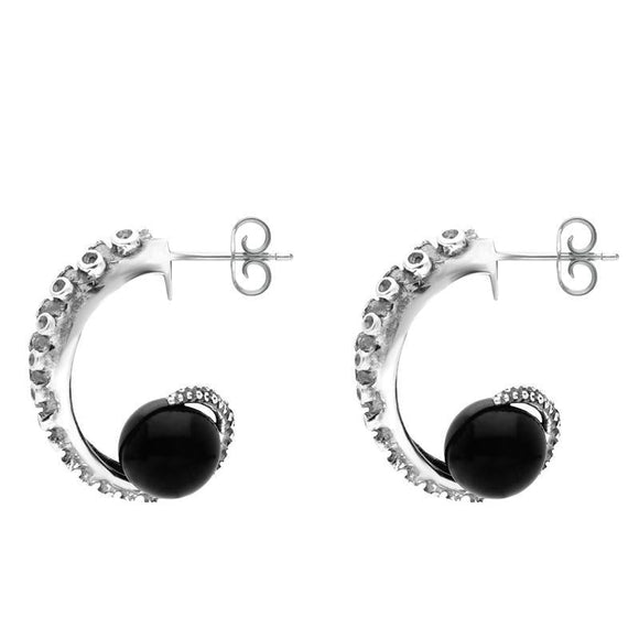 Sterling Silver Whitby Jet Tentacle Hoop Earrings E2462