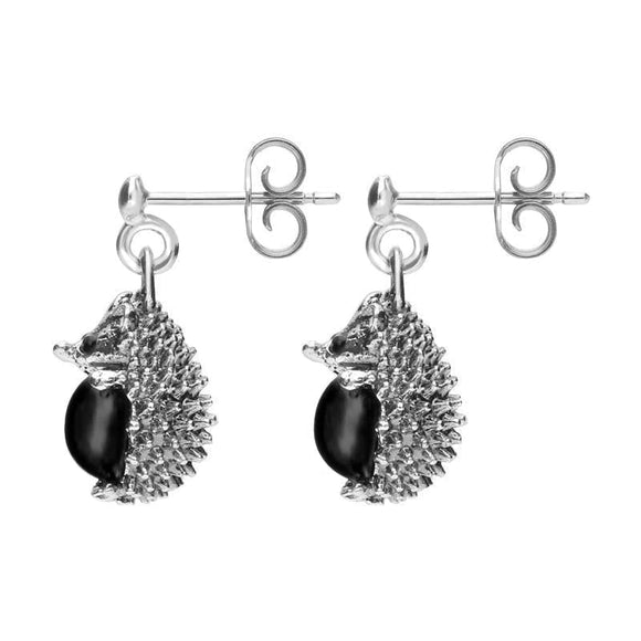 Sterling Silver Whitby Jet Tiny Hedgehog Drop Earrings, E2428