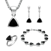 Sterling Silver Whitby Jet Triangular Four Piece Set. S004