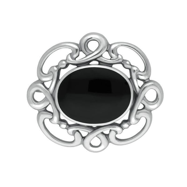 Sterling Silver Whitby Jet Twisted Rope Edge Brooch M120