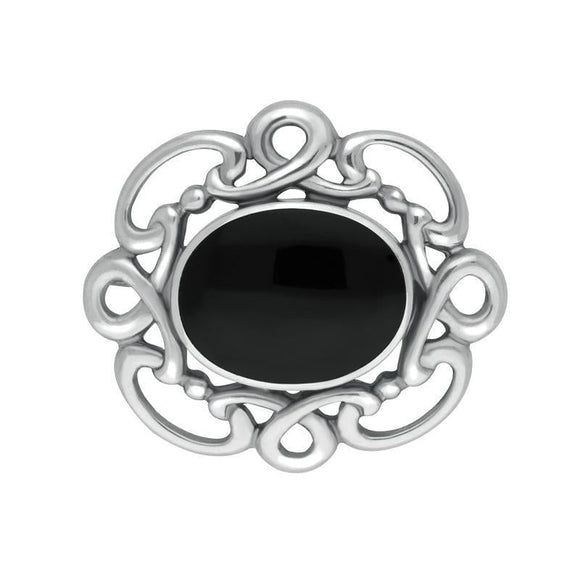 Sterling Silver Whitby Jet Twisted Rope Edge Brooch M120