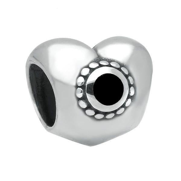 Sterling Silver Whitby Jet Two Stone Heart Charm. G593