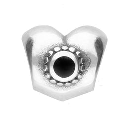 Sterling Silver Whitby Jet Two Stone Heart Charm. G593