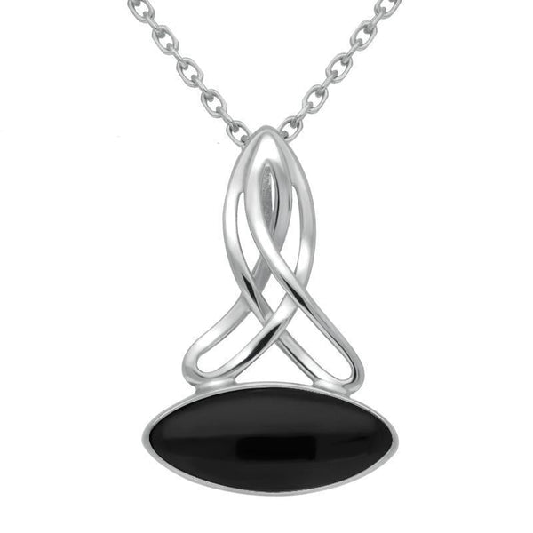 Sterling Silver Whitby Jet Wide Marquise Celtic Necklace P1393