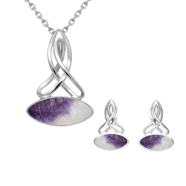 Sterling Silver Blue John Wide Marquise Celtic Two Piece Set