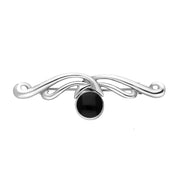 Sterling Silver Whitby Jet Willow Drop Bar Brooch. M116.