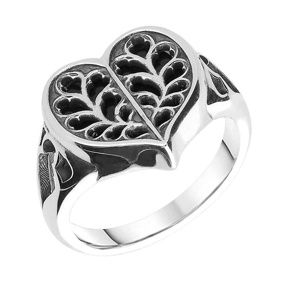 Sterling Silver Whitby Jet York Minster Heart Ring. R1115.