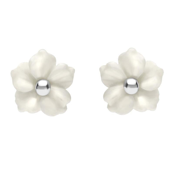 Sterling Silver White Agate Carnation Tuberose Stud Earrings, E2162