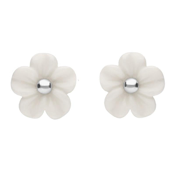 Sterling Silver White Agate Desert Rose Tuberose Stud Earrings, E2154