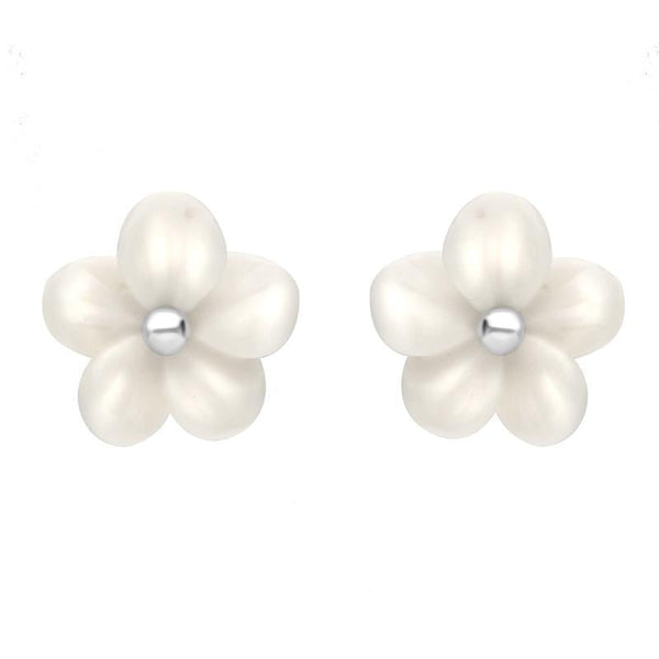 Sterling Silver White Agate Large Tuberose Pansy Stud Earrings E2153