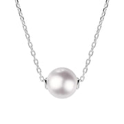 Sterling Silver White Pearl Bead Necklace, N850.