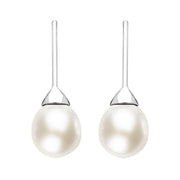Sterling Silver White Pearl Hook Drop Earrings, E1359.