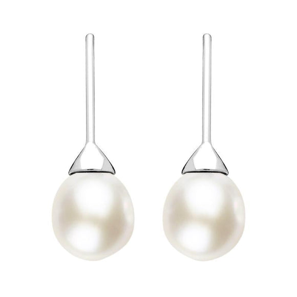 Sterling Silver White Pearl Hook Drop Earrings, E1359.
