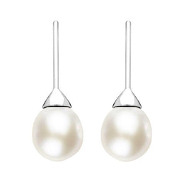 Sterling Silver White Pearl Hook Drop Earrings, E1359.