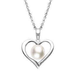 Sterling Silver White Pearl Open Heart Necklace