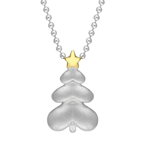 Sterling Silver Yellow Gold Christmas Tree Star Necklace P3425C