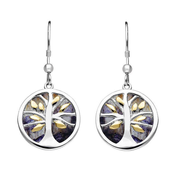 Sterling Silver Yellow Gold Plate Blue John Medium Round Tree of Life Two Piece Set S065